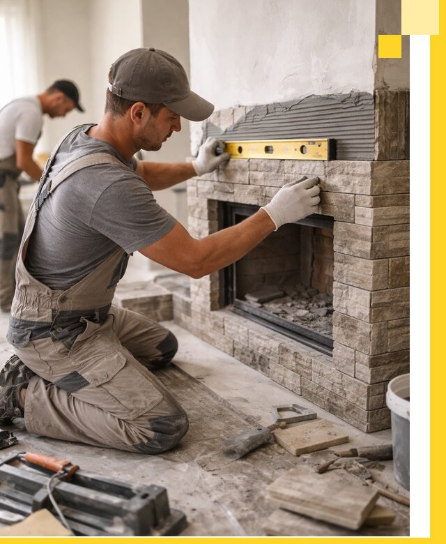 Облицовка каминов в Кашире, монтаж и отделка натуральным камнем