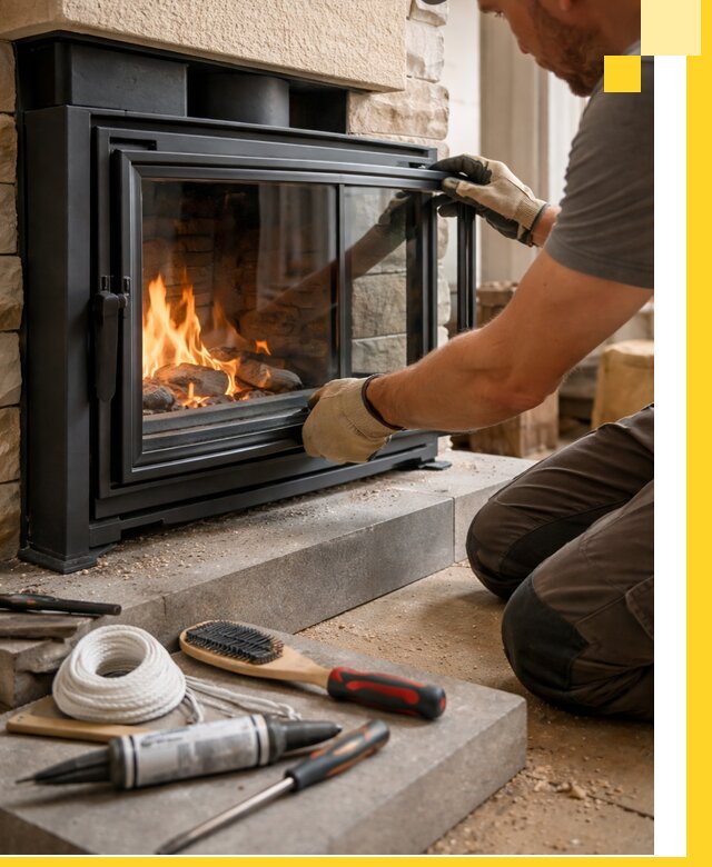 Производство, монтаж и доставка каминов со стеклом в Кашире