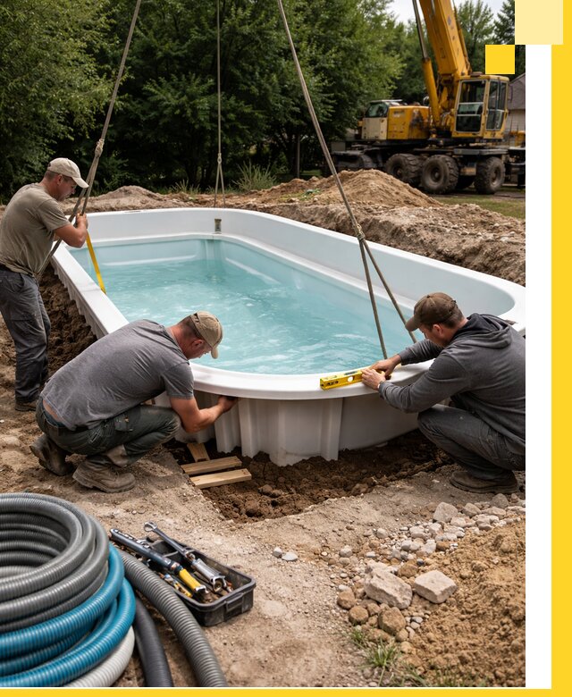 Установка и монтаж композитных бассейнов под ключ в Кашире