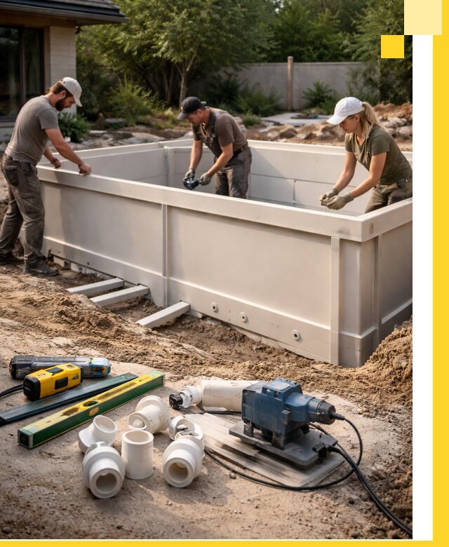 Установка полипропиленовых бассейнов под ключ в Кашире