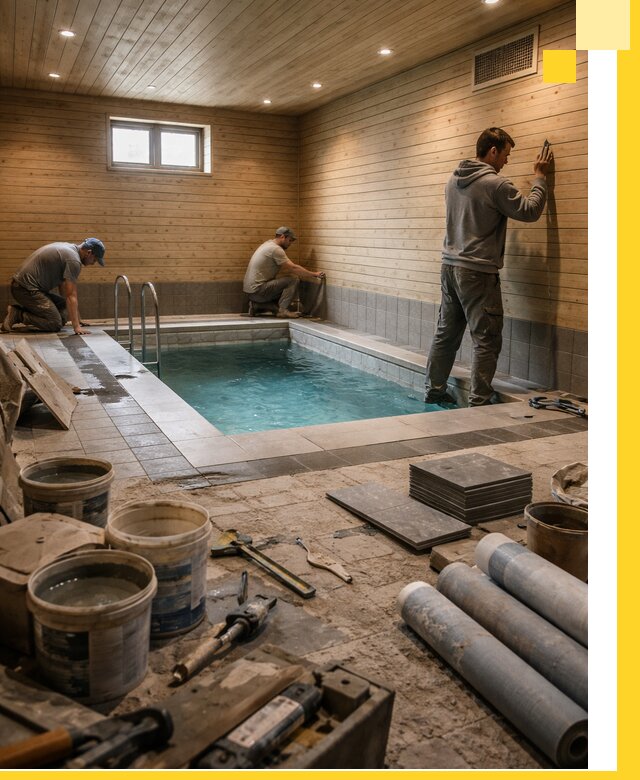 Строительство бани с бассейном и сауной под ключ в Кашире