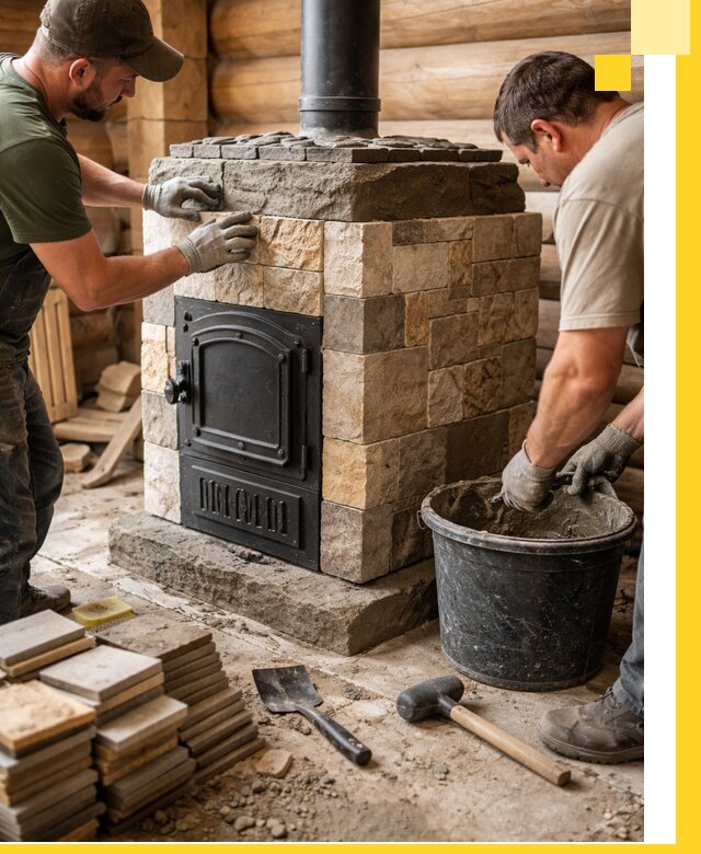 Облицовка банной печи под ключ в Кашире: камень и плитка