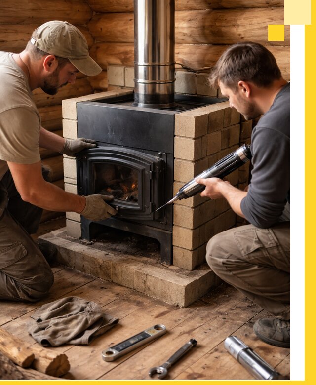 Монтаж и установка печи в бане под ключ с гарантией в Кашире