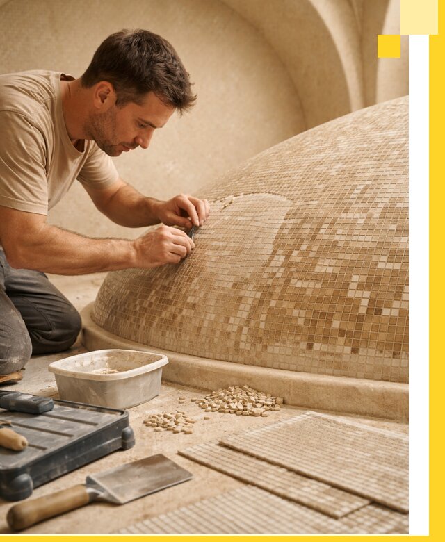 Профессиональная укладка мозаики для хамама под ключ в Кашире